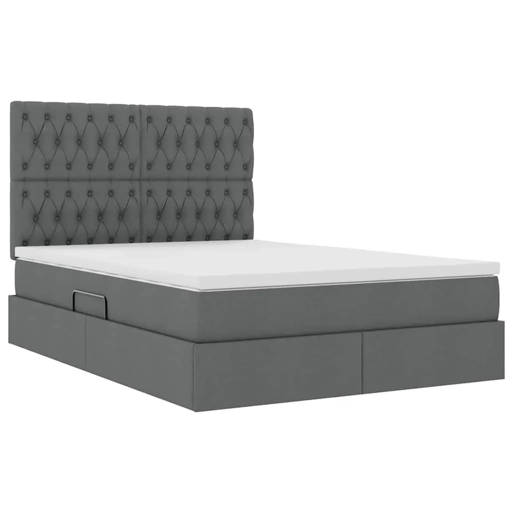 LED Storage Bed with Mattress Dark Grey 152x203cm Padded Headboard