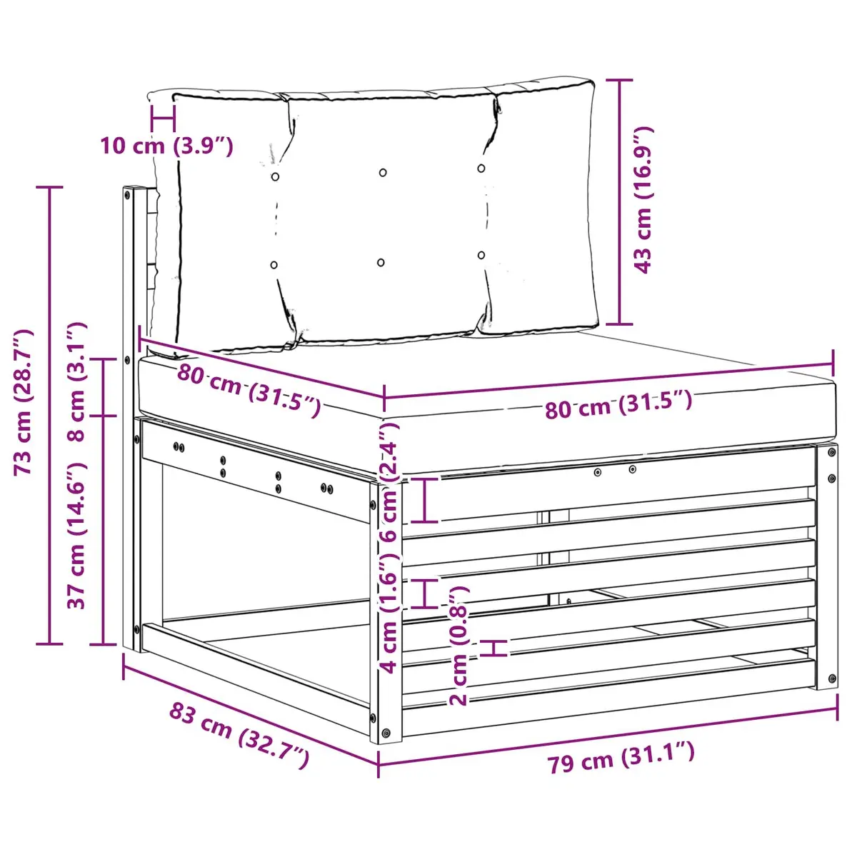 Outdoor Sofa Set 3 Piece Modular Garden Furniture Natural Anthracite Acacia Wood