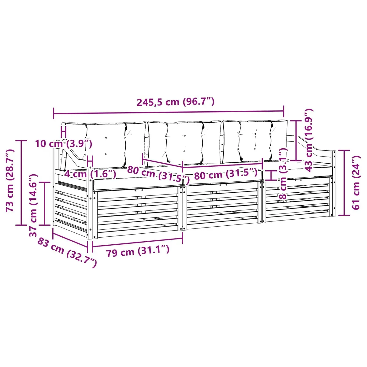 Outdoor Sofa Set Modular 3 Piece Natural Anthracite Garden Furniture