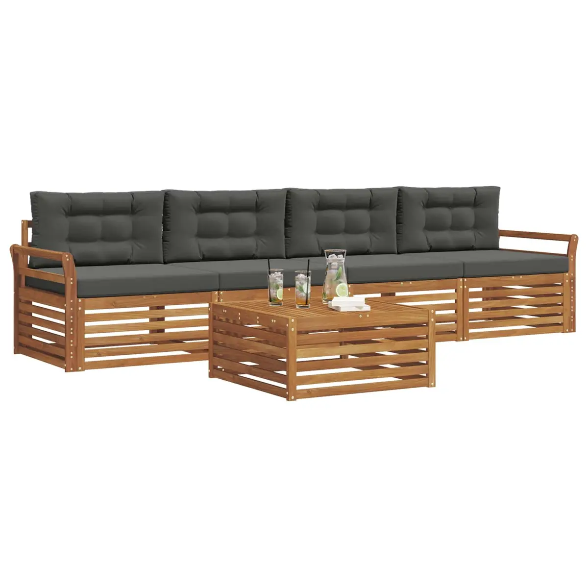 Outdoor Sofa Set 5 Piece Garden Furniture Armchair Cushion Natural Anthracite