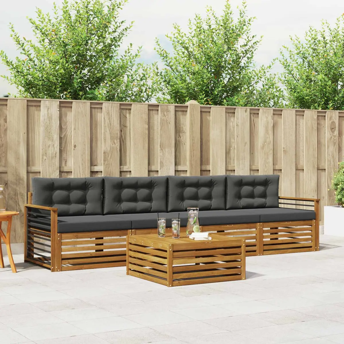 Outdoor Sofa Set 5 Pieces Garden Furniture Cushion Natural Anthracite Patio