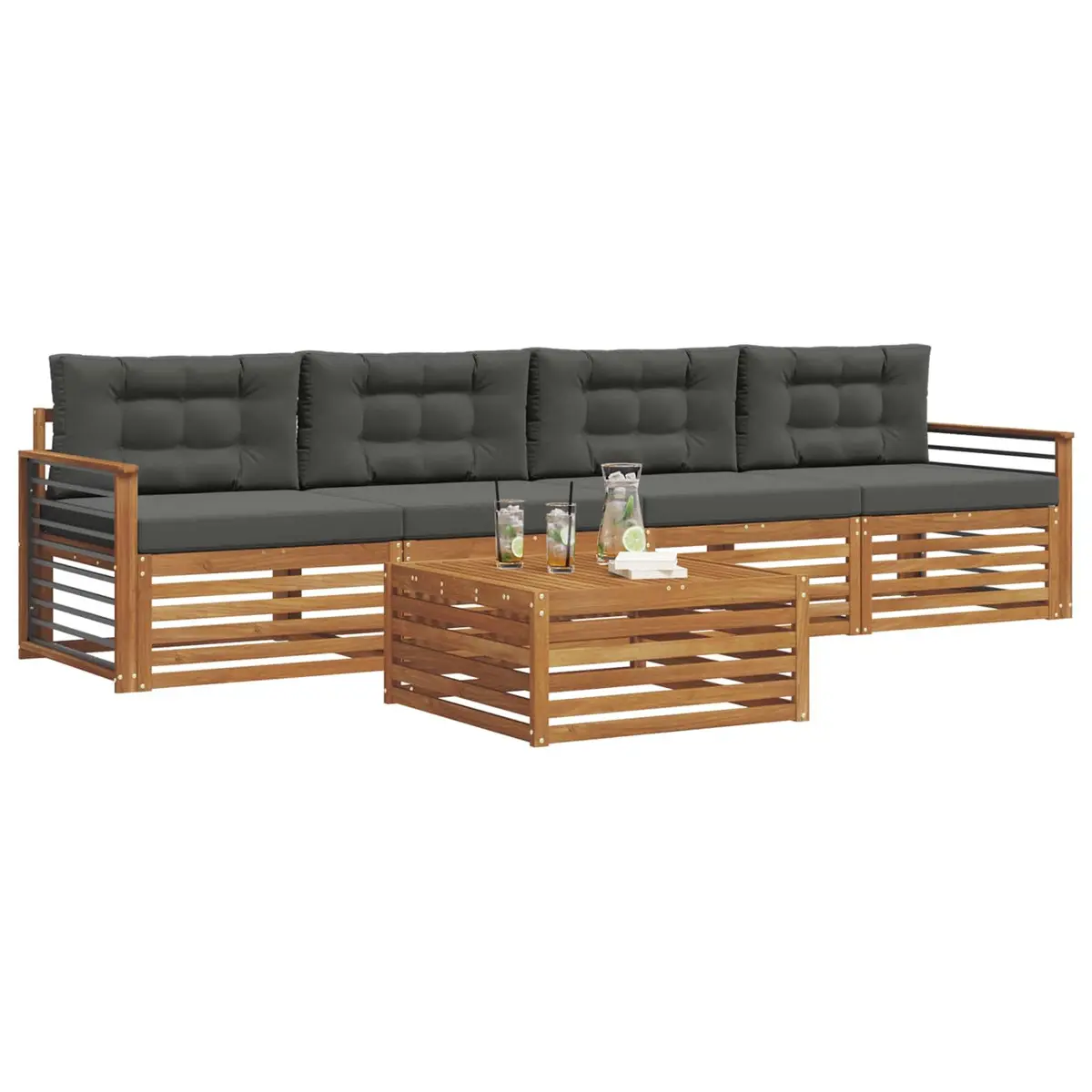 Outdoor Sofa Set 5 Pieces Garden Furniture Cushion Natural Anthracite Patio