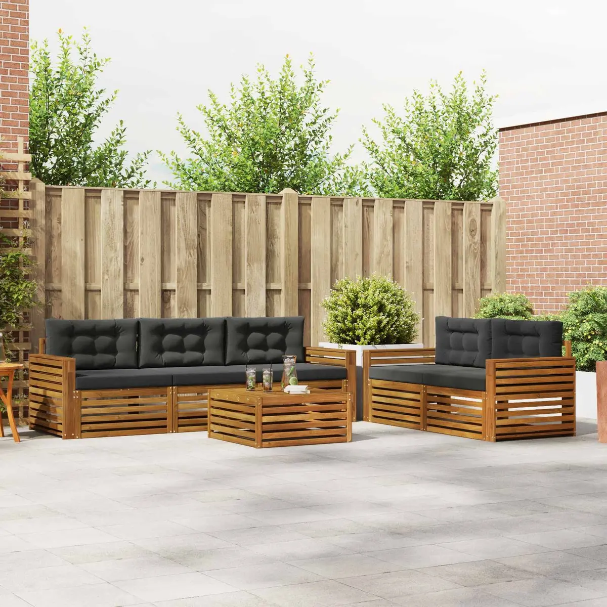 Outdoor Sofa Set 6 Piece Garden Furniture Natural Anthracite Acacia Wood Patio