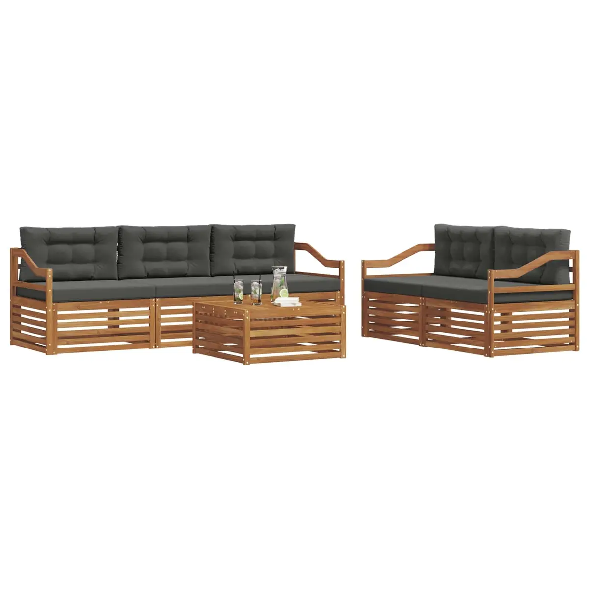 Outdoor Sofa Set 6 Piece Garden Furniture Natural Anthracite Acacia Wood Lounge