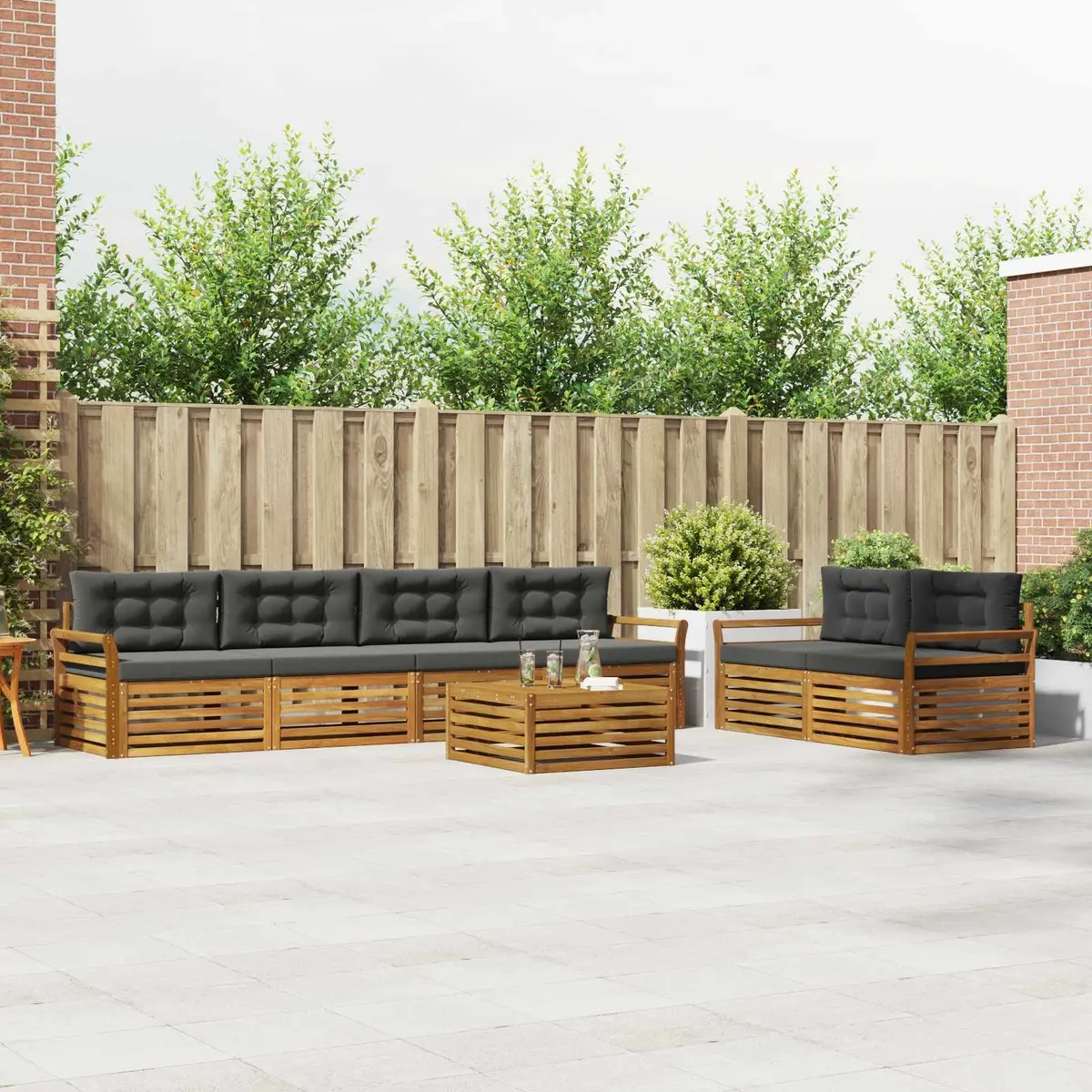 Outdoor Sofa Set 7 Piece Garden Furniture Natural Anthracite Acacia Wood Cushion