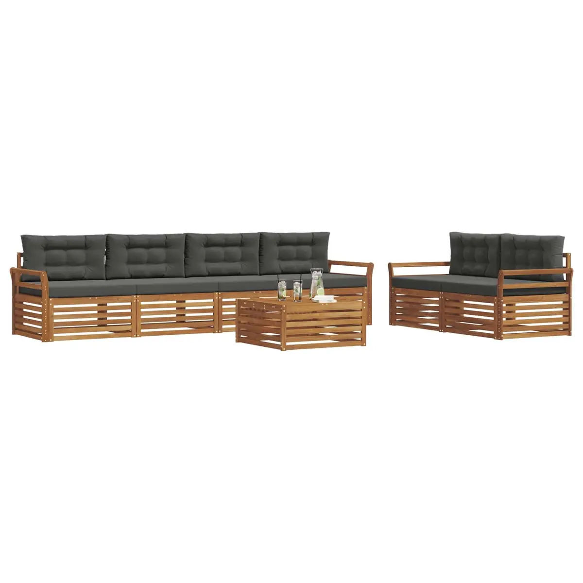 Outdoor Sofa Set 7 Piece Garden Furniture Natural Anthracite Acacia Wood Cushion