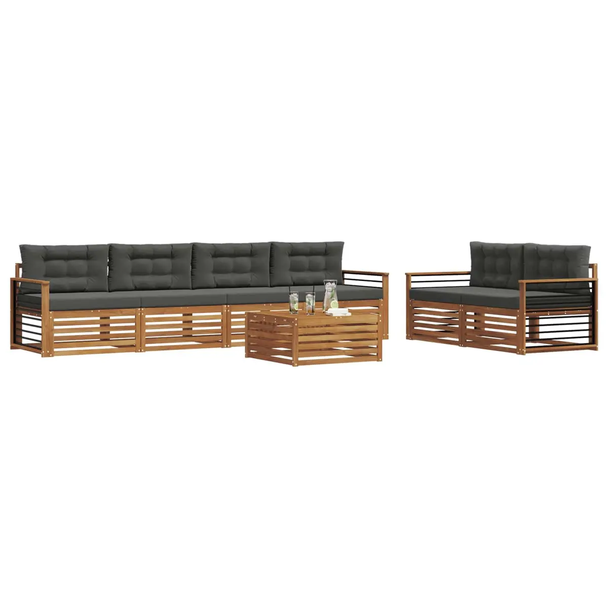 Outdoor Sofa Set 7 Piece Garden Furniture with Cushions Natural Anthracite
