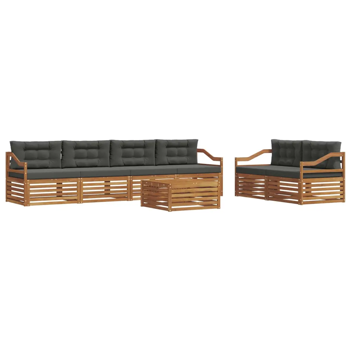 7 Piece Modular Outdoor Sofa Set with Cushions Acacia Wood Natural Finish for Garden and Patio