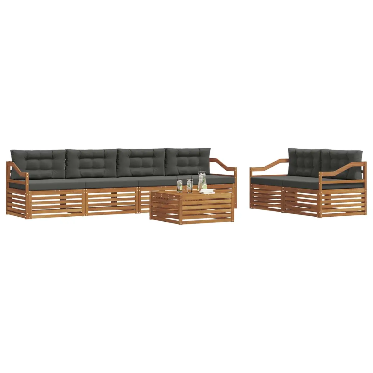 7 Piece Modular Outdoor Sofa Set with Cushions Acacia Wood Natural Finish for Garden and Patio