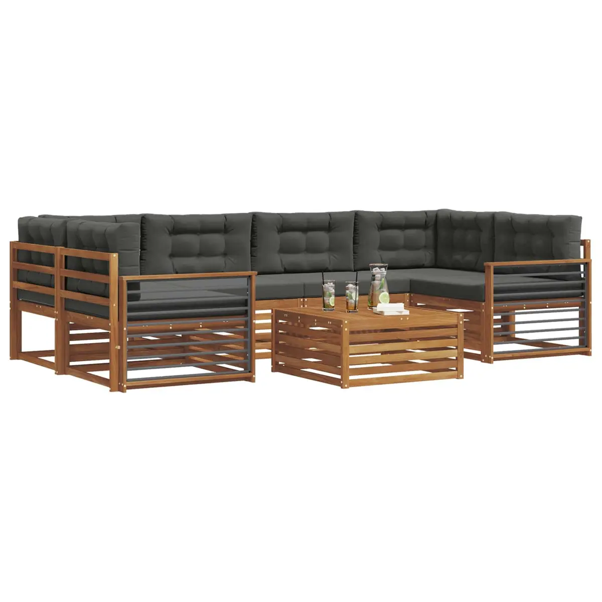 Outdoor Sofa Set 7 Piece Garden Furniture Natural Anthracite Cushions Patio