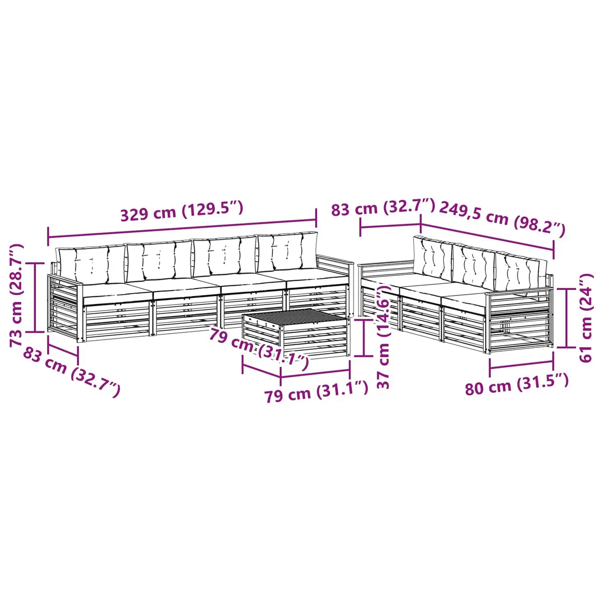 Outdoor Sofa Set 8 Pcs Garden Furniture Natural Anthracite Modular Seating