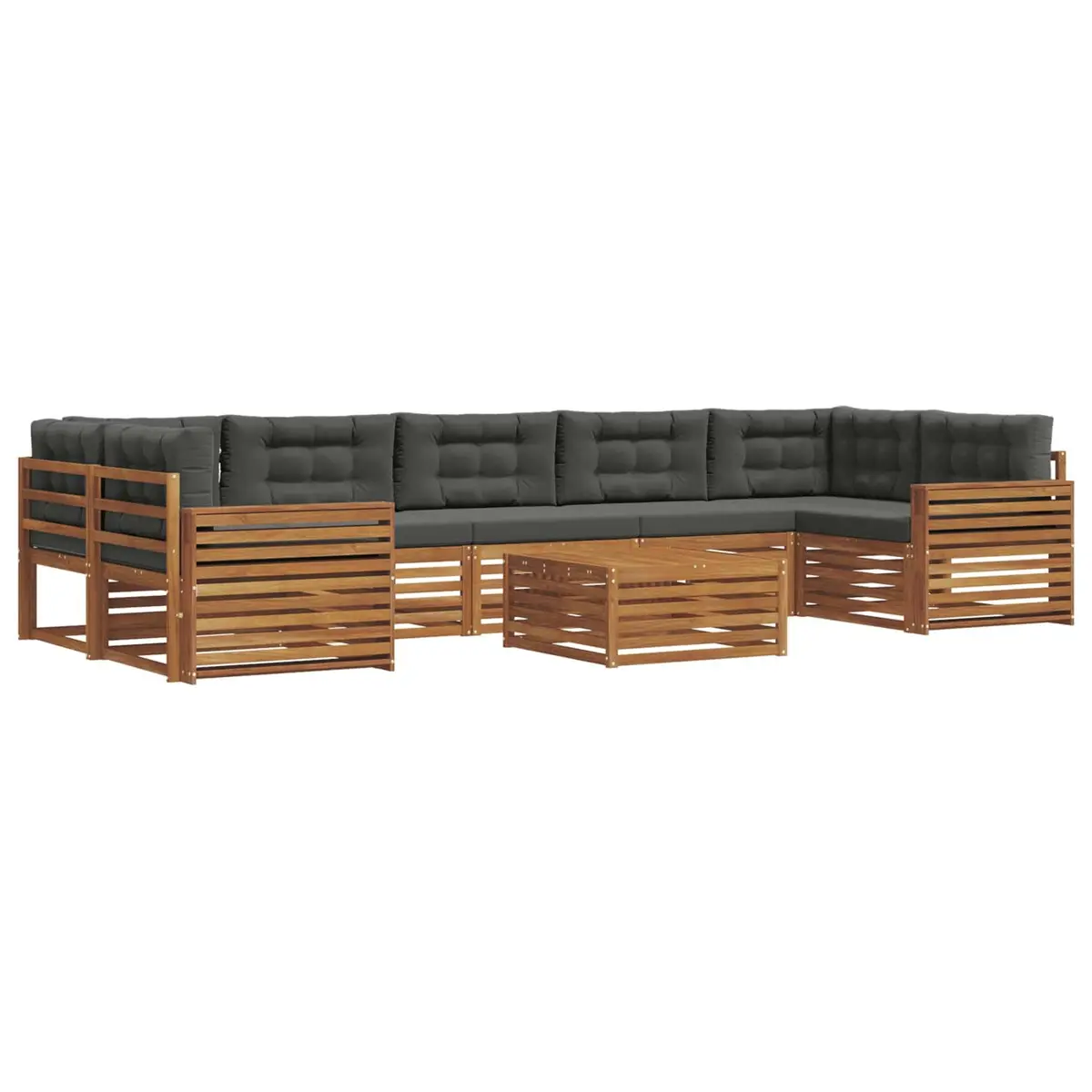 8 Piece Modular Outdoor Sofa Set Acacia Wood Cushions Natural Anthracite
