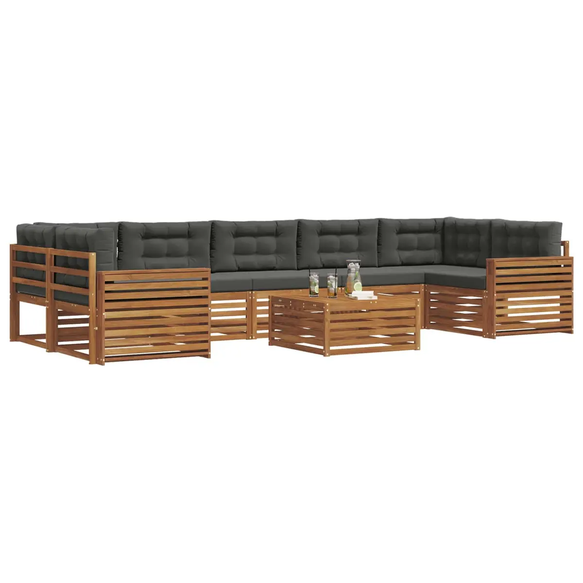 8 Piece Modular Outdoor Sofa Set Acacia Wood Cushions Natural Anthracite