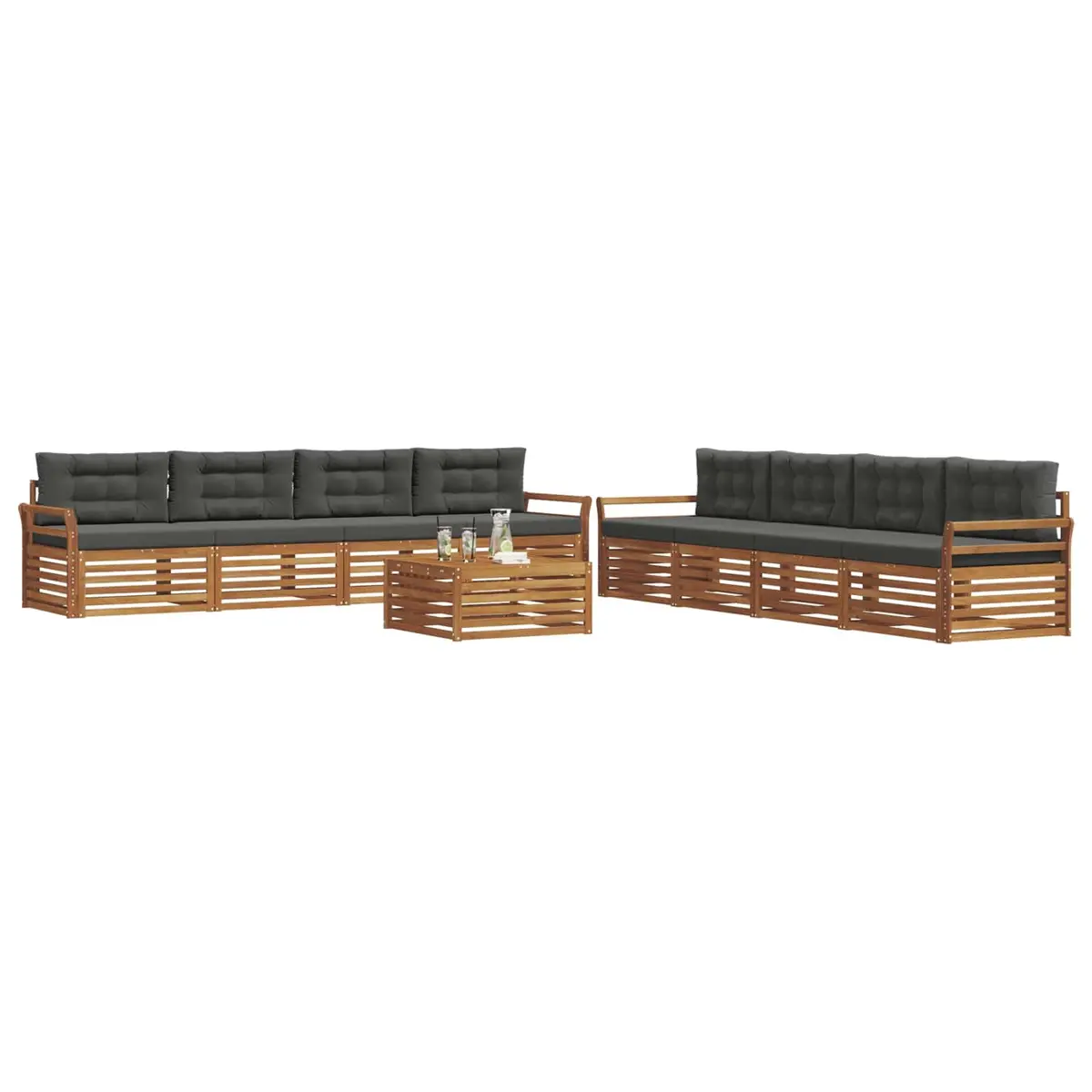 Modular Outdoor Furniture Sofa Set 9 Piece Natural Acacia Anthracite