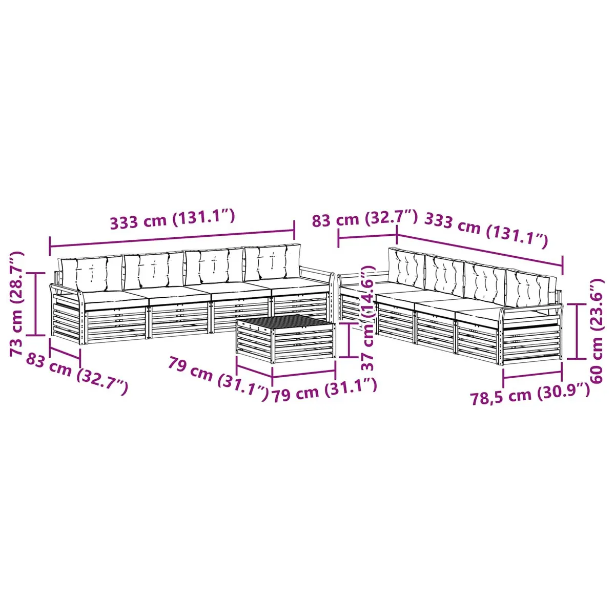 Modular Outdoor Furniture Sofa Set 9 Piece Natural Acacia Anthracite