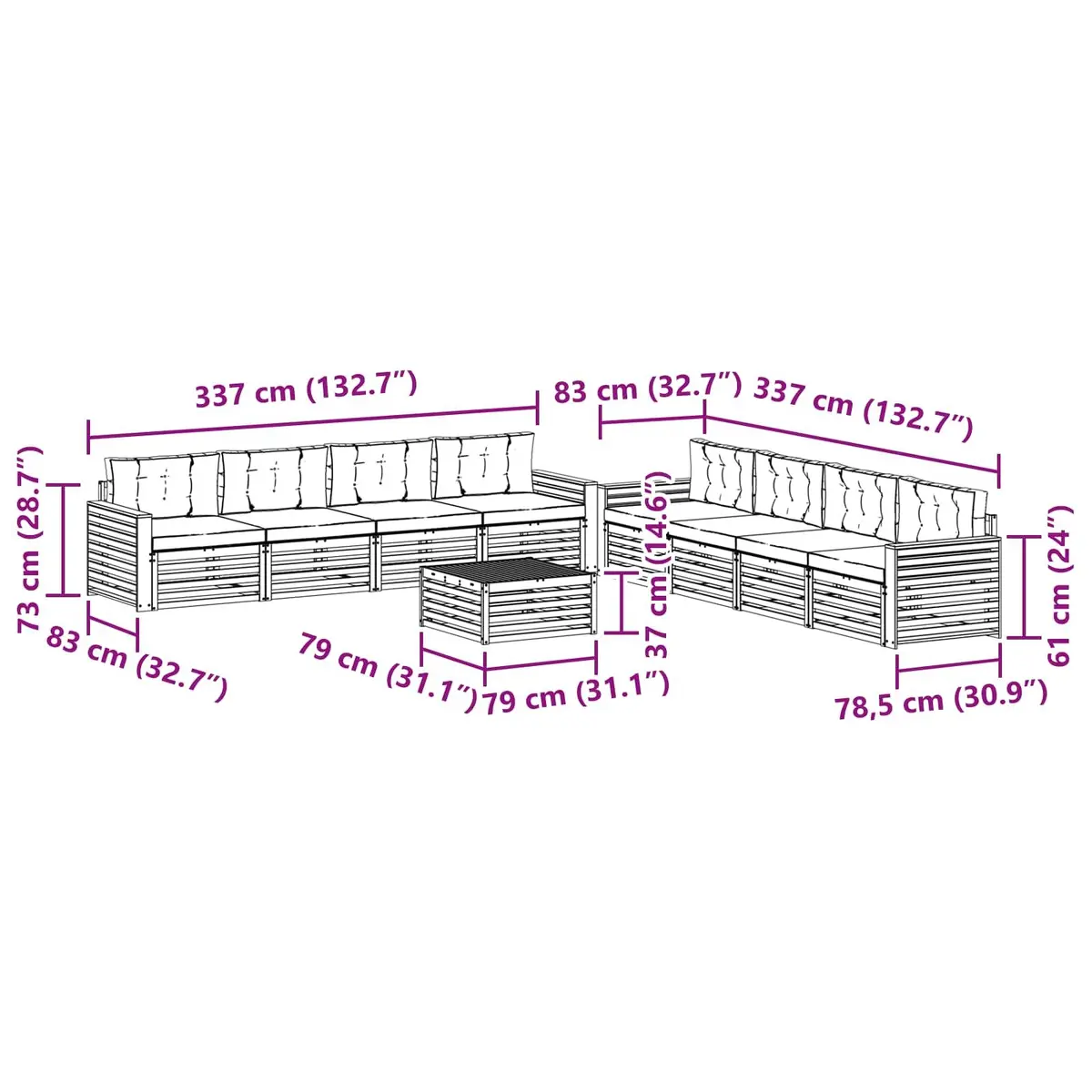 Modular Outdoor Sofa Set 9 Pieces Flexible Seating Garden Furniture Natural Anthracite