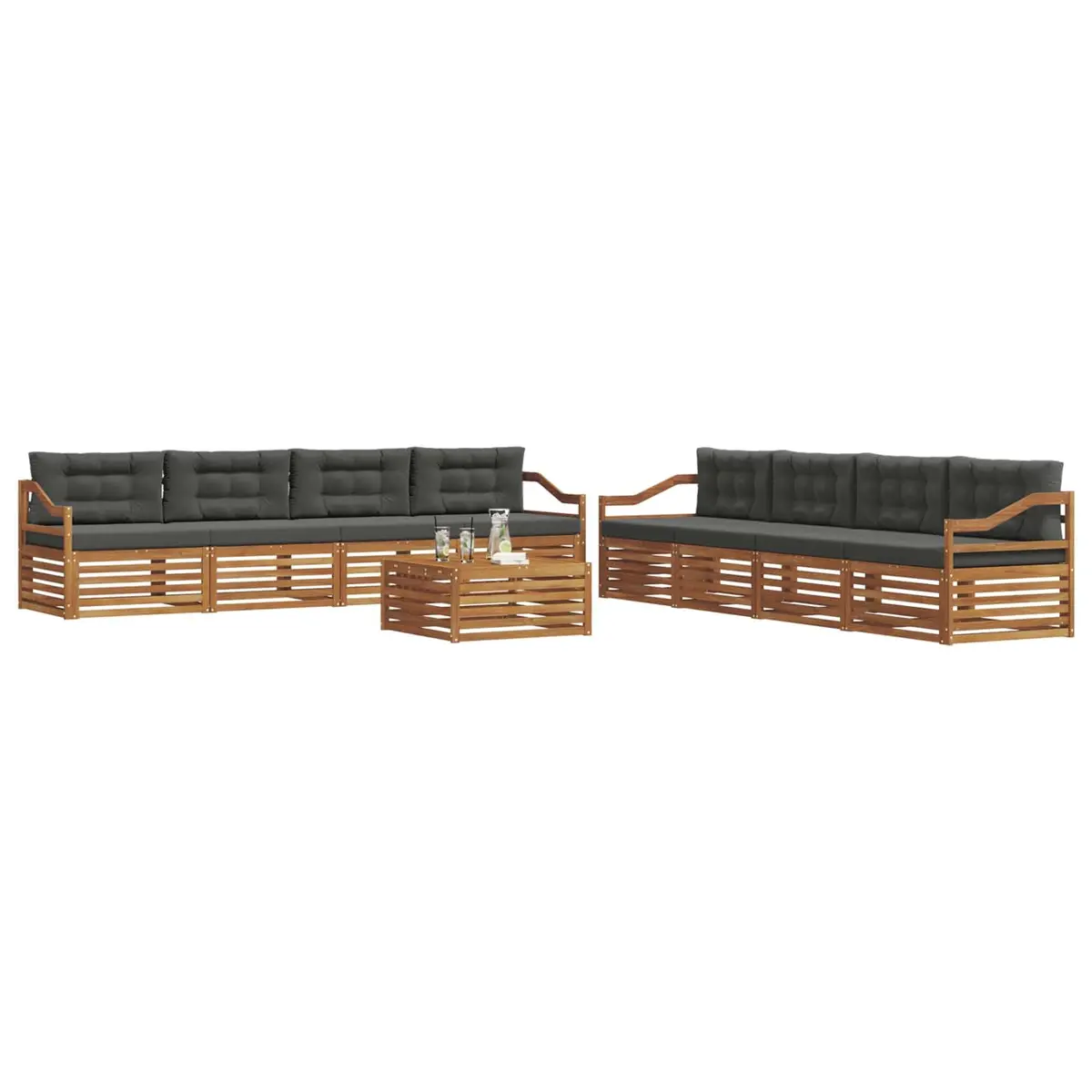 Outdoor Sofa Set 9 Piece Modular Garden Furniture Natural Anthracite Acacia