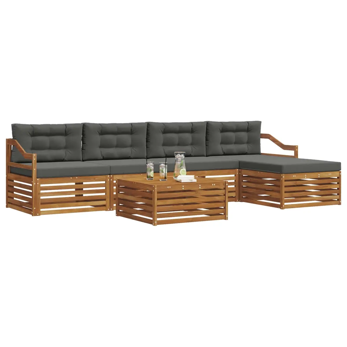 Outdoor Sofa Set 6 Piece Modular Garden Furniture Acacia Wood with Cushions