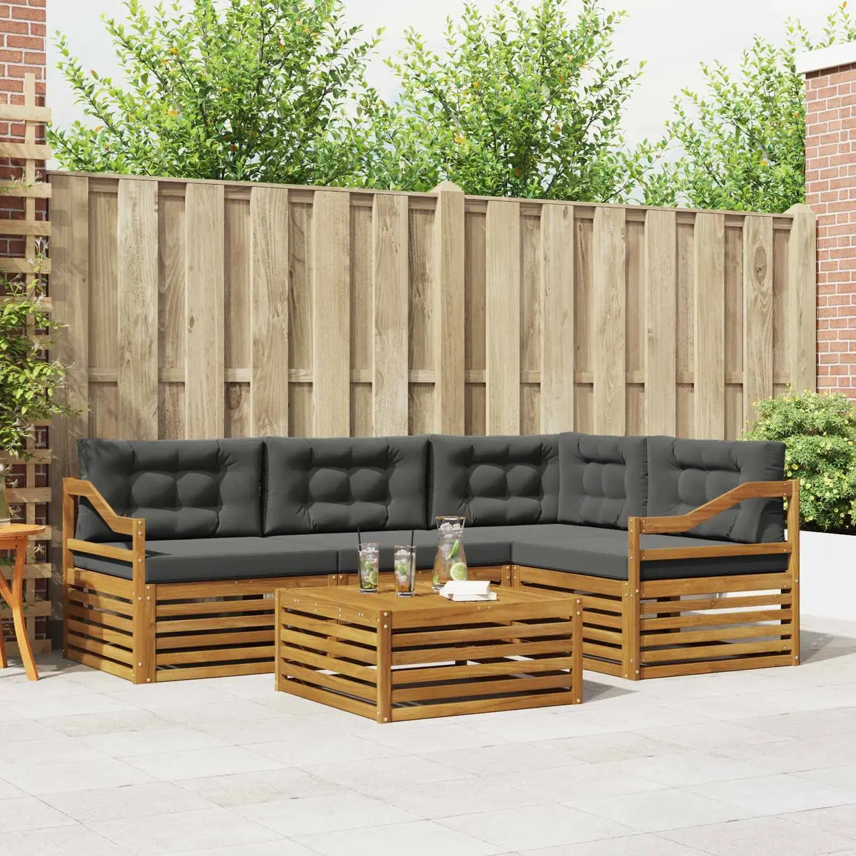 Outdoor Sofa Set 5 pcs Garden Furniture Modular Lounge with Cushions Brown