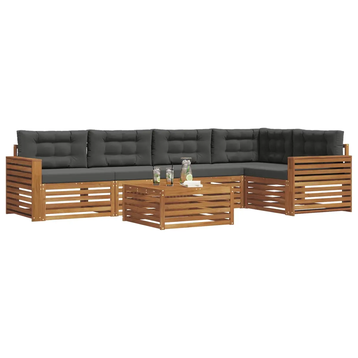 Modular Outdoor Sofa Set 6 Piece Brown Solid Acacia Wood with Cushions for Garden Patio