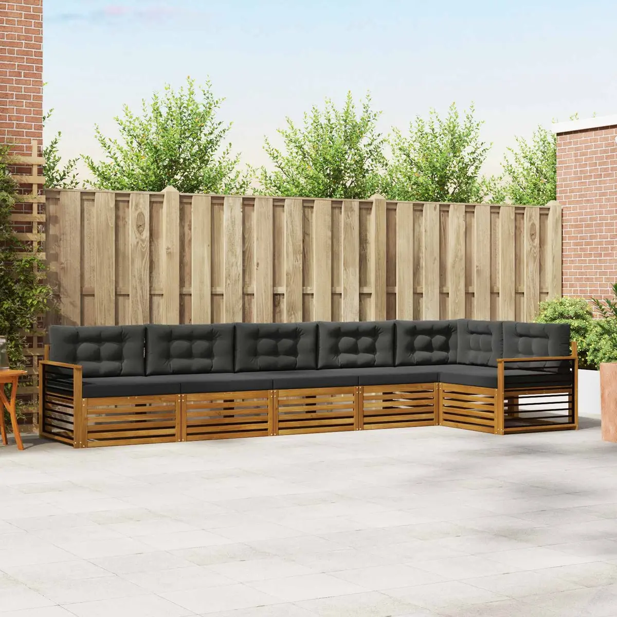 Modular Outdoor Sofa Set 6 Piece Brown Acacia Wood with Cushions