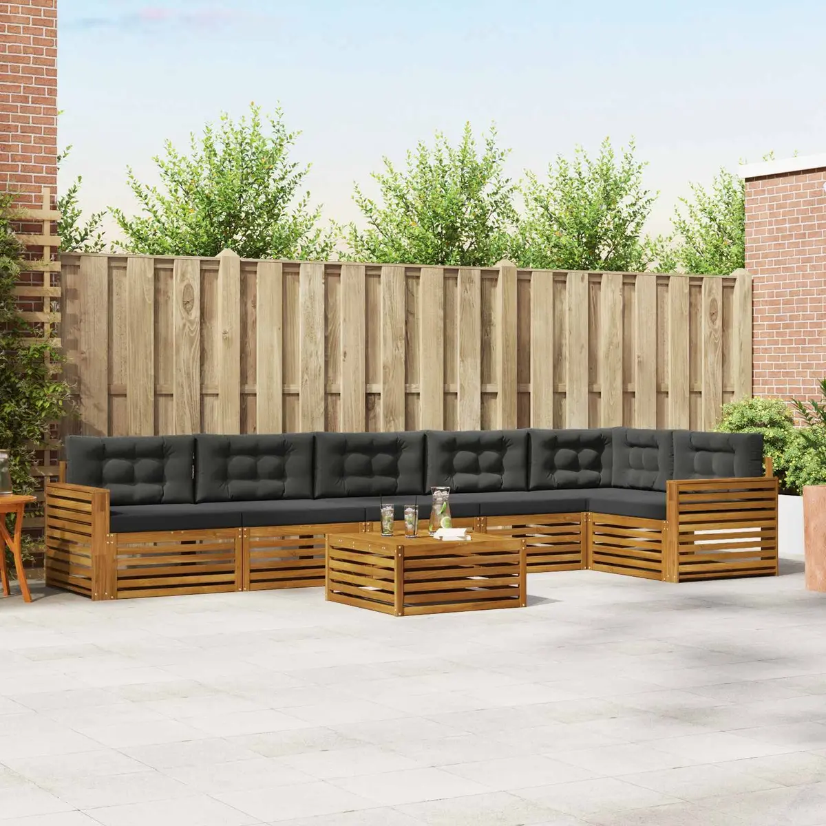 Outdoor Sofa Set Modular Acacia Wood 7 Piece with Cushions
