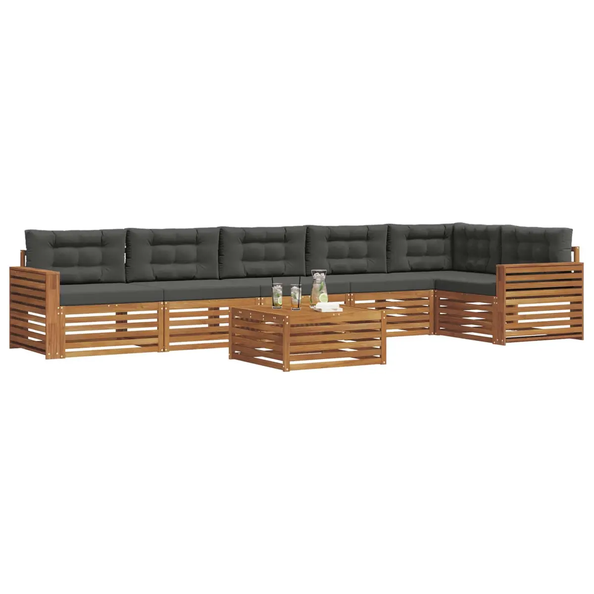 Outdoor Sofa Set Modular Acacia Wood 7 Piece with Cushions
