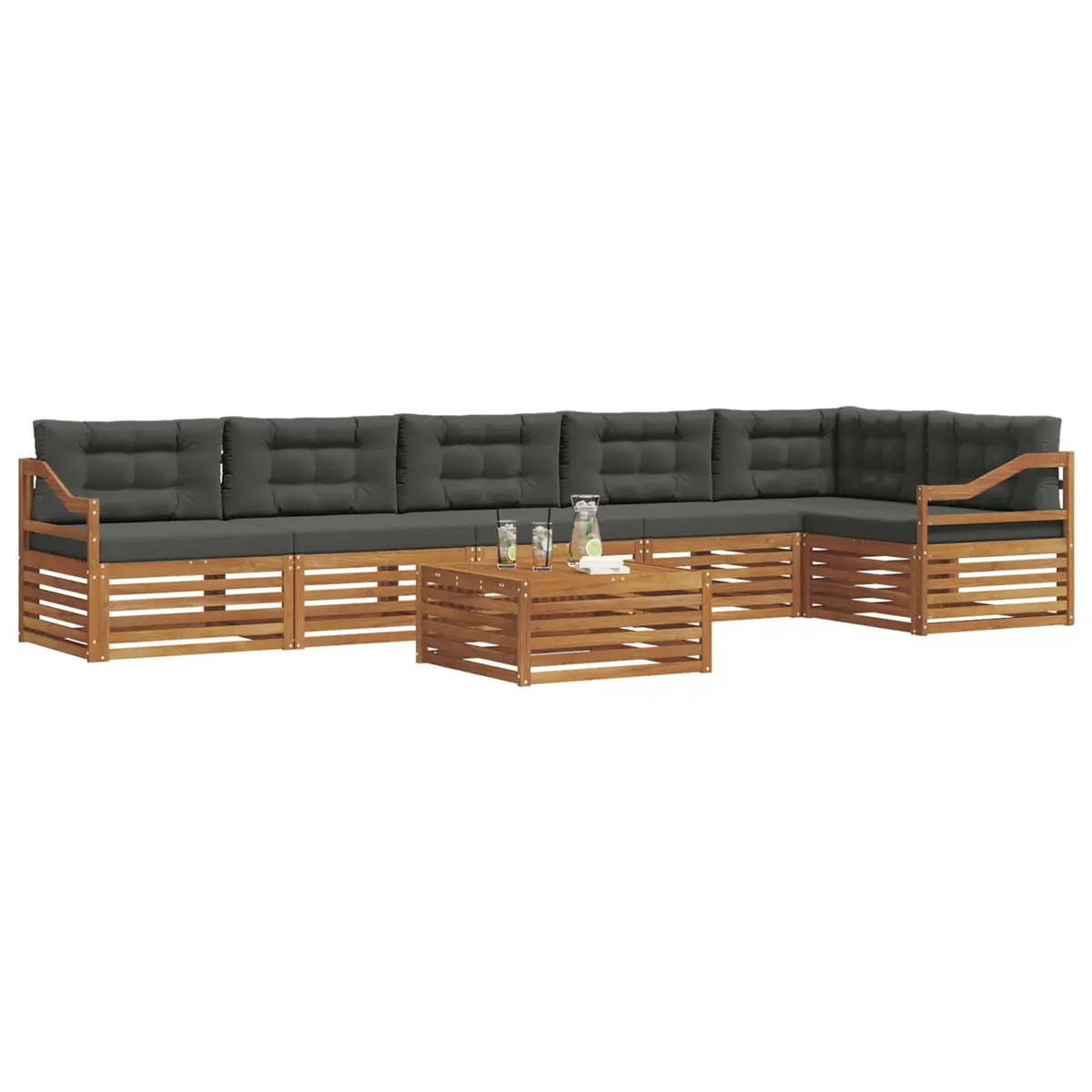 Outdoor Sofa Set 7 Piece Modular Garden Furniture with Cushions Acacia Wood