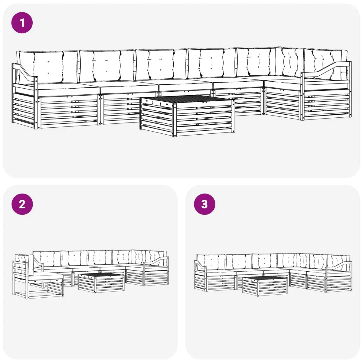 Outdoor Sofa Set 7 Piece Modular Garden Furniture with Cushions Acacia Wood