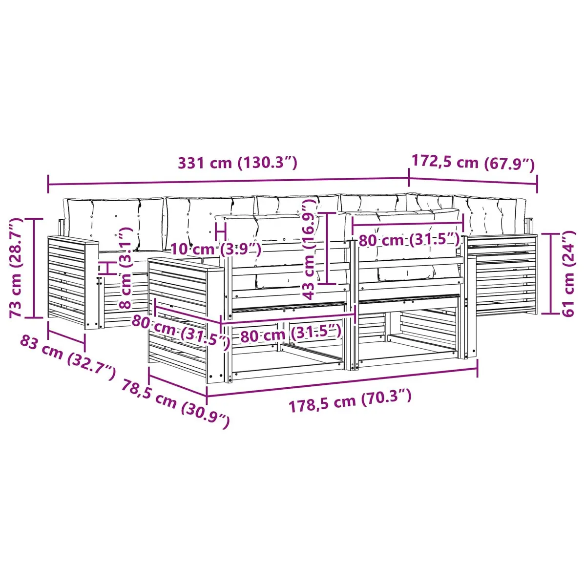 Outdoor Sofa Set 7 Pieces Garden Furniture Patio Lounge Modular Natural Brown