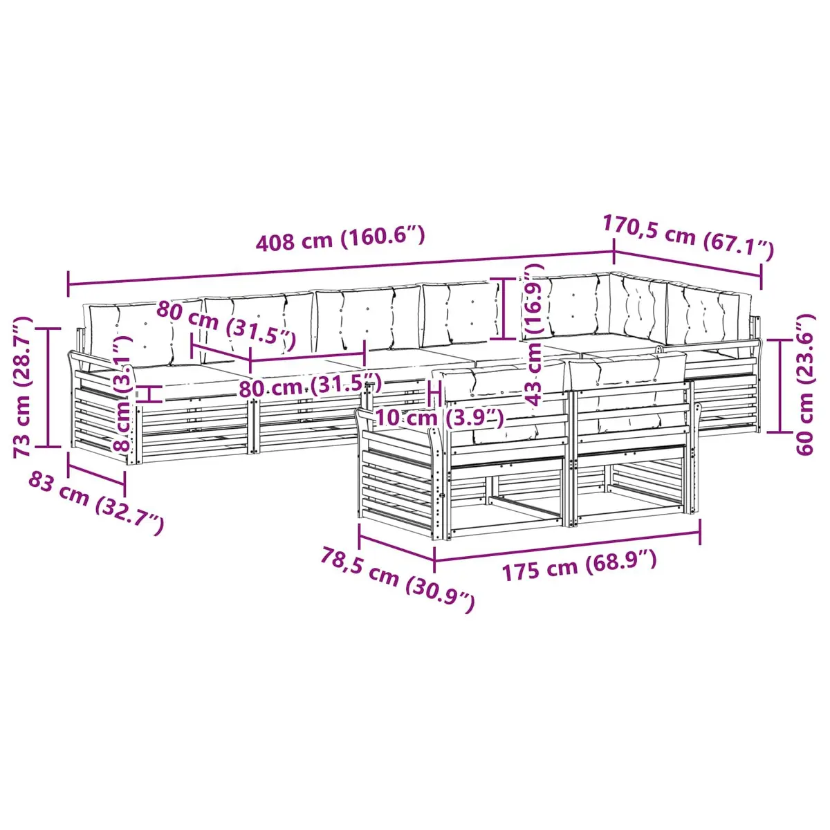 Outdoor Sofa Set 8 pcs Modular Garden Furniture with Cushions Brown Anthracite