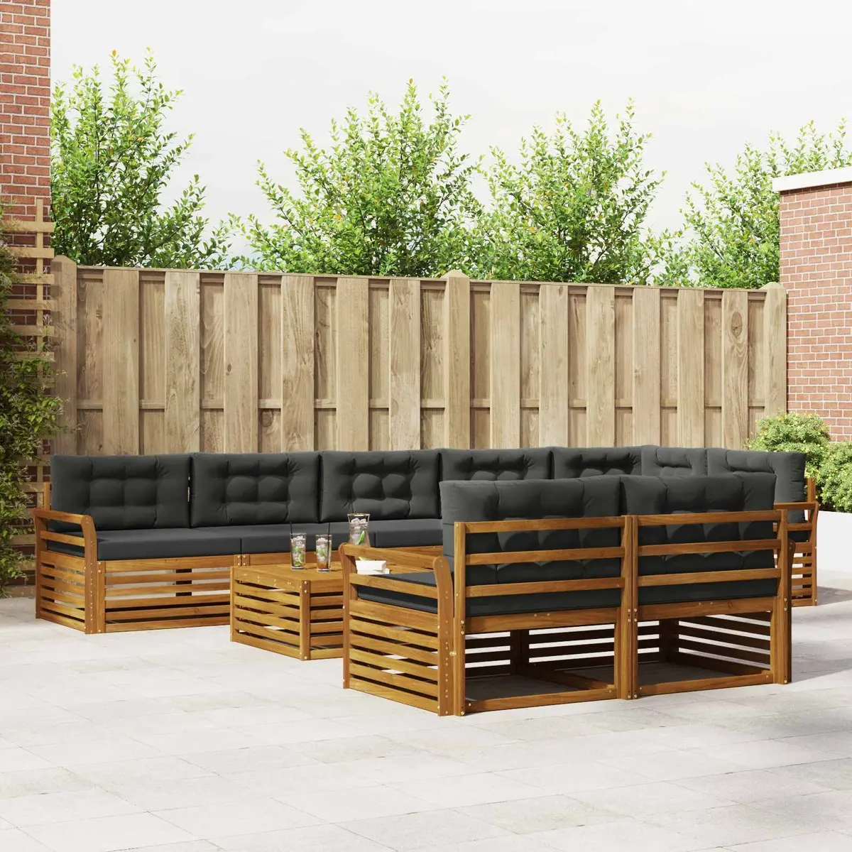 Outdoor Sofa Set 9 Pieces Modular Garden Furniture with Cushions Brown