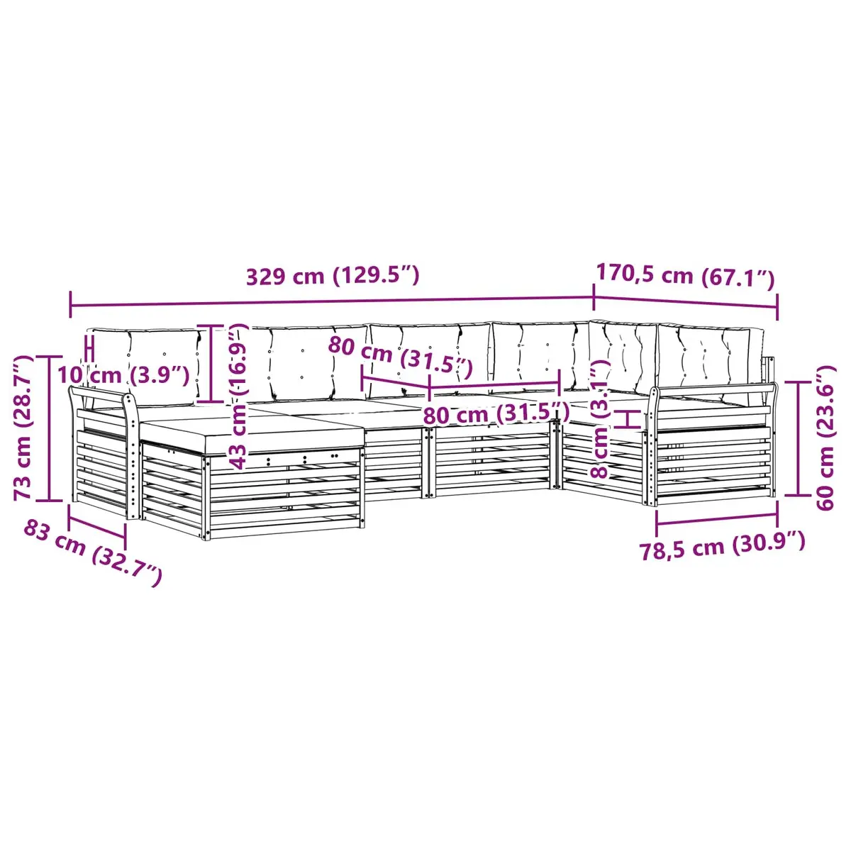 Outdoor Sofa Set 6 Pieces Garden Furniture Patio Lounge Seating with Cushions