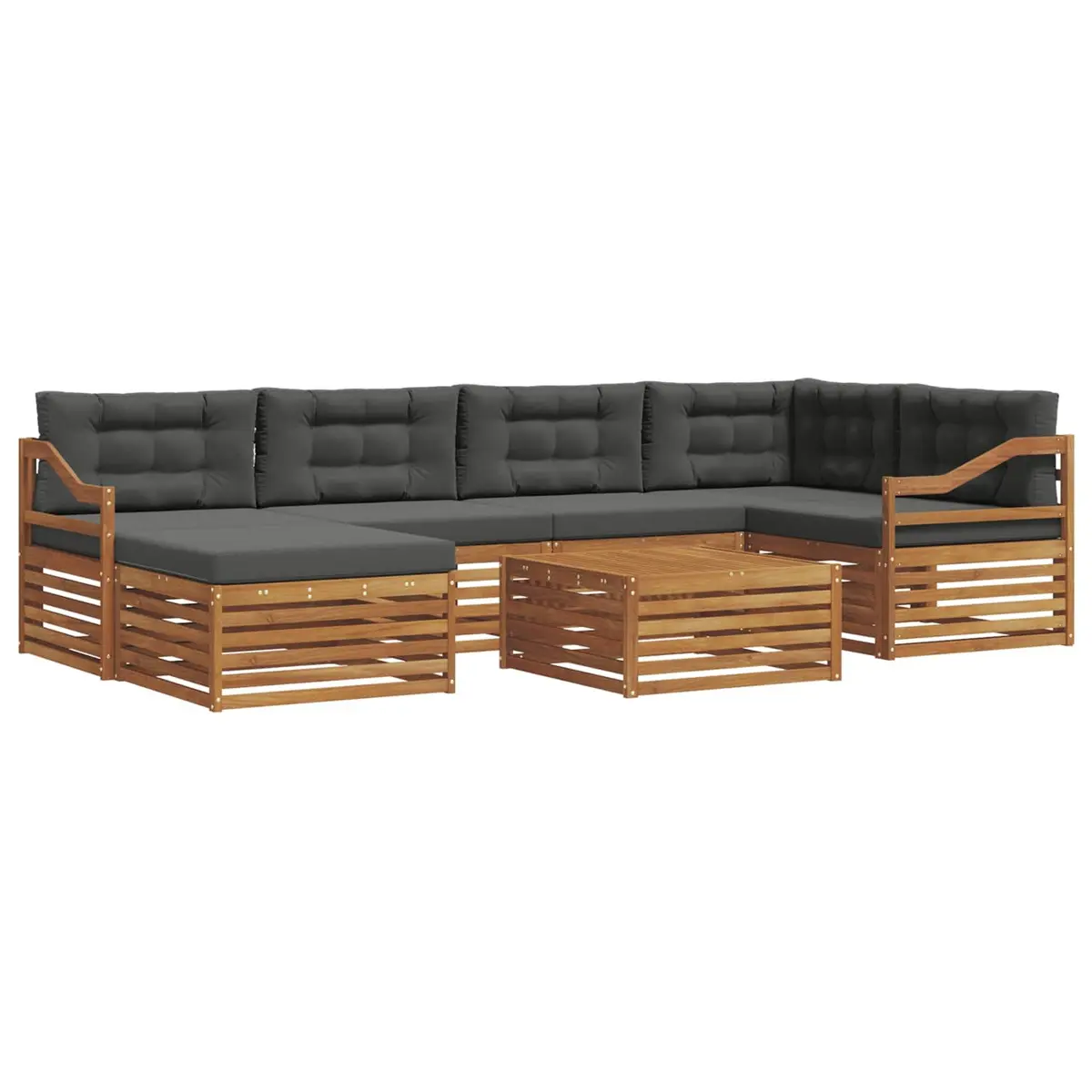 7 Piece Modular Acacia Wood Outdoor Sofa Set with Cushions Brown