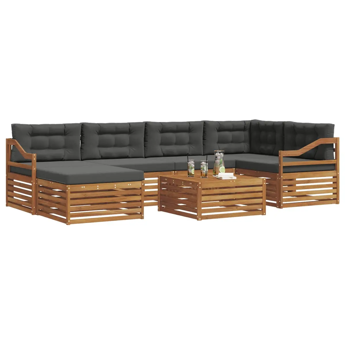 7 Piece Modular Acacia Wood Outdoor Sofa Set with Cushions Brown