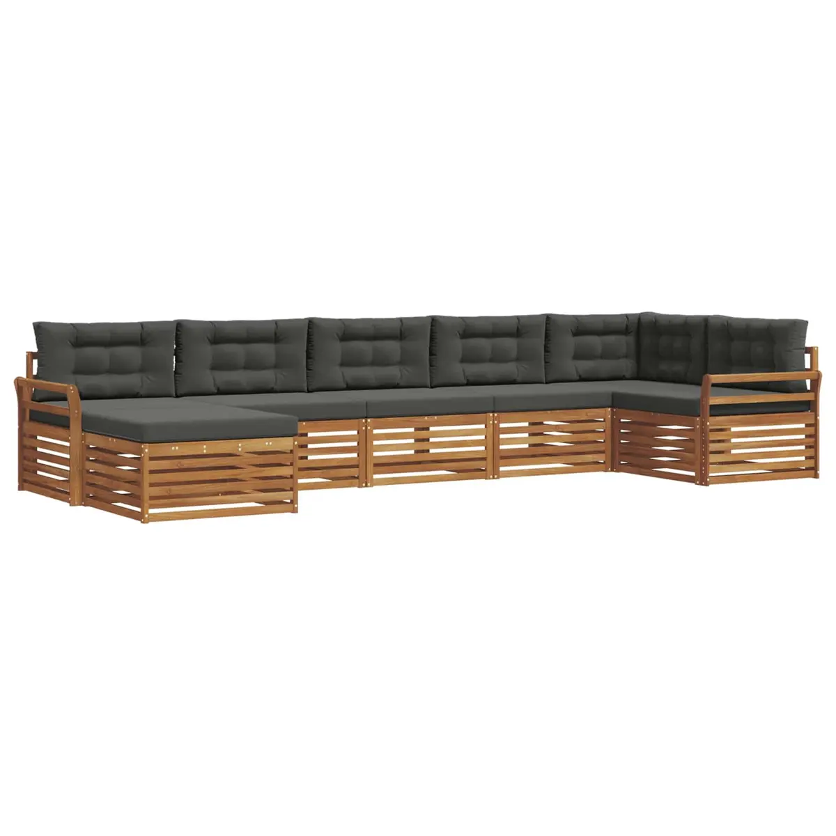 7 Piece Modular Outdoor Sofa Set Durable Solid Acacia Wood Cushions Natural Anthracite Brown