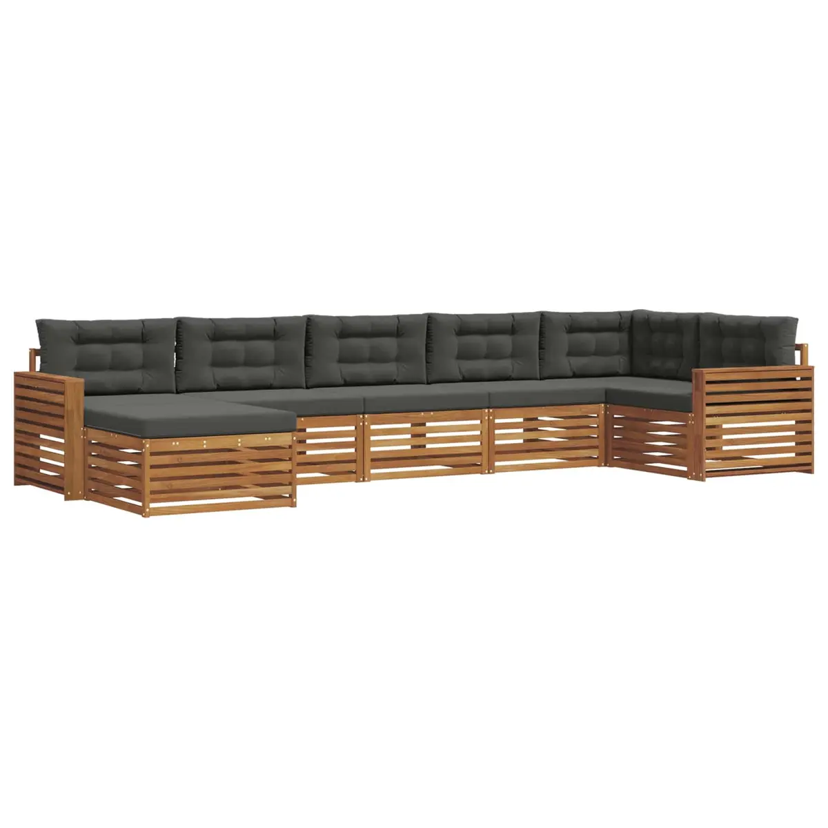 7 Piece Modular Outdoor Sofa Set Acacia Wood with Cushions Weather Resistant Brown