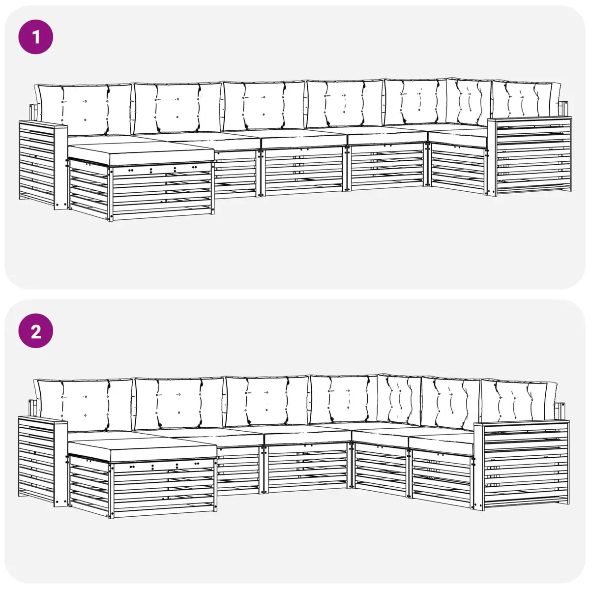 7 Piece Modular Outdoor Sofa Set Acacia Wood with Cushions Weather Resistant Brown