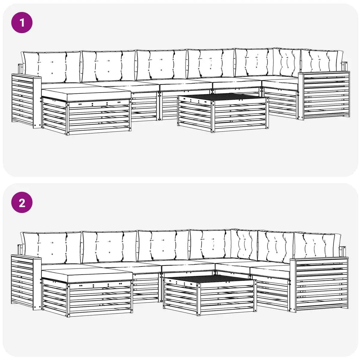 Outdoor Sectional Sofa Set 8 Piece Modular Garden Patio Furniture with Cushions