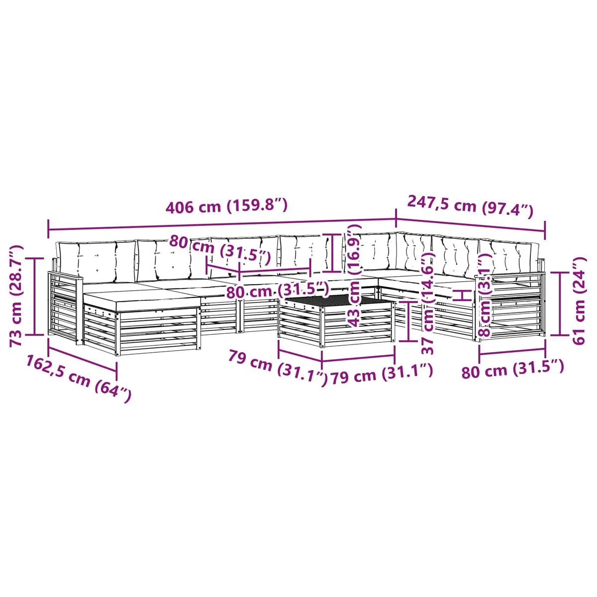 Outdoor Sofa Set 9 Pieces Garden Patio Furniture Natural Anthracite Acacia Wood