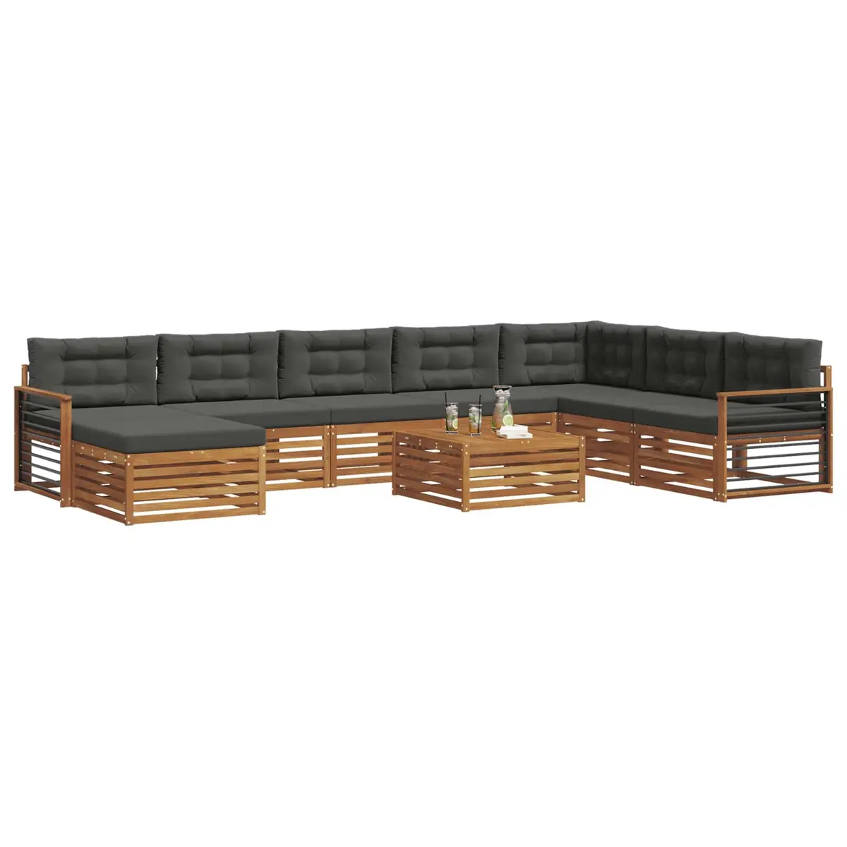 Outdoor Sofa Set 9 Pieces Garden Patio Furniture Natural Anthracite Acacia Wood