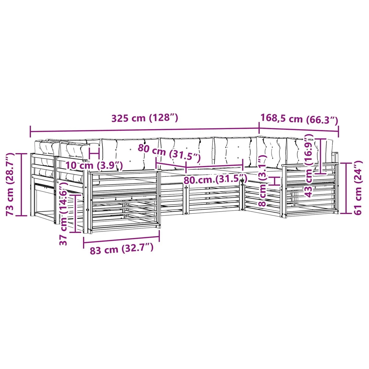 Outdoor Sofa Set 6 Pieces Garden Furniture Natural Anthracite Modular Patio