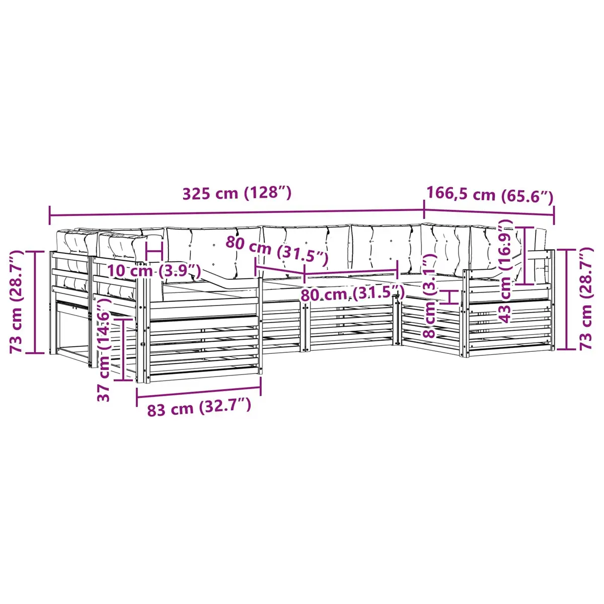 Outdoor Sofa Set 6 Pieces Garden Furniture Natural Anthracite Modular Patio