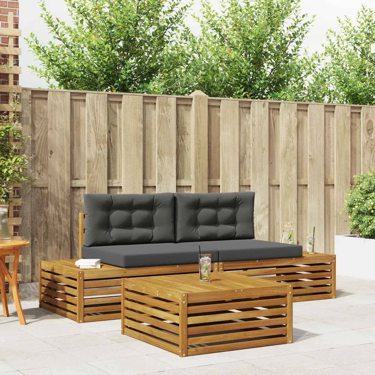 Outdoor Sofa Set Modular Acacia Wood 4 Piece Garden Patio Lounge Furniture