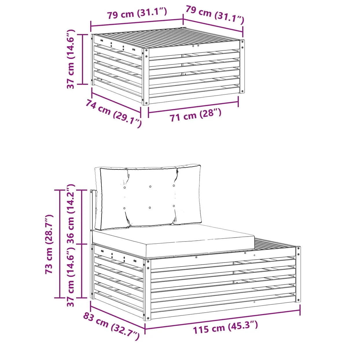 Outdoor Sofa Set Modular Acacia Wood 4 Piece Garden Patio Lounge Furniture