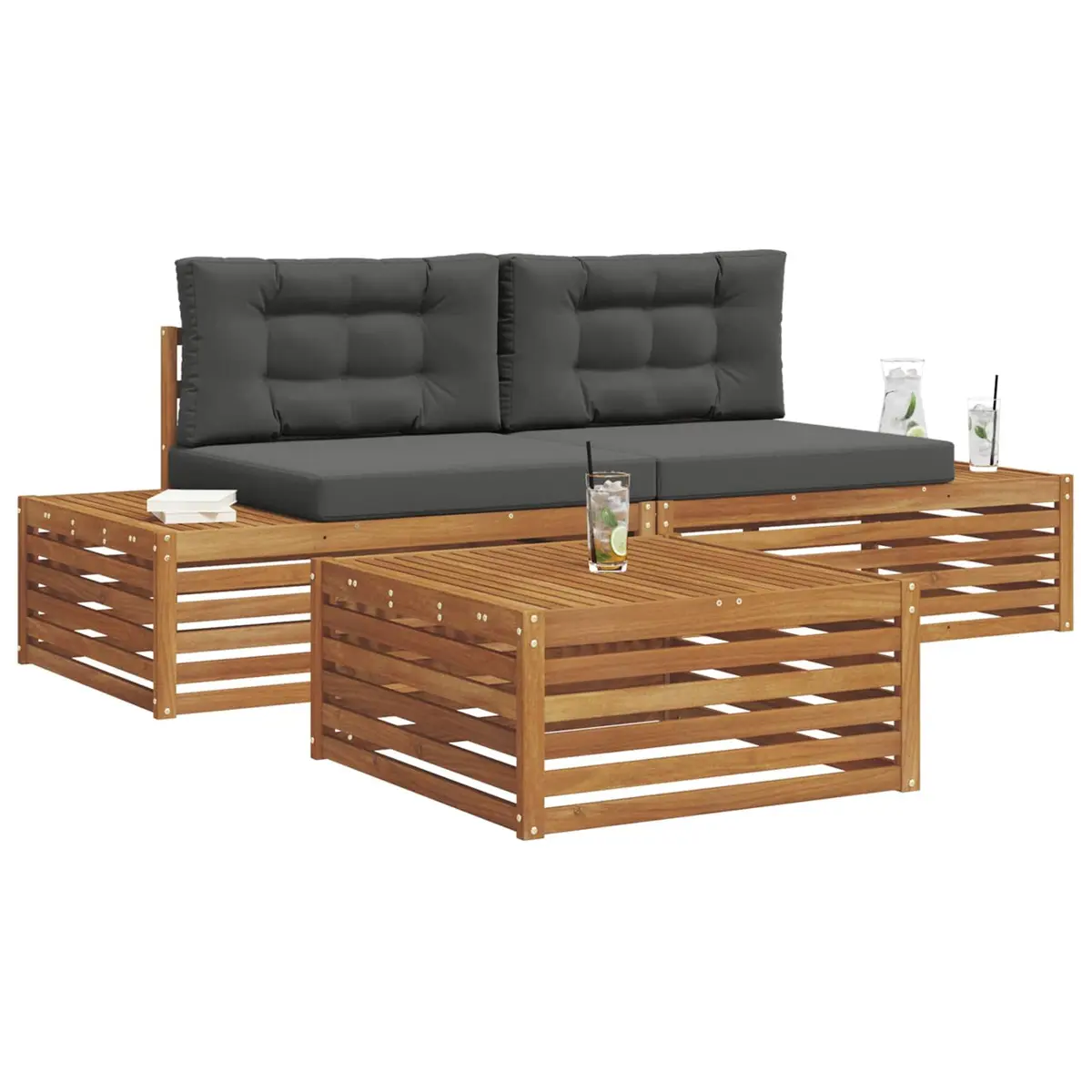 Outdoor Sofa Set Modular Acacia Wood 4 Piece Garden Patio Lounge Furniture