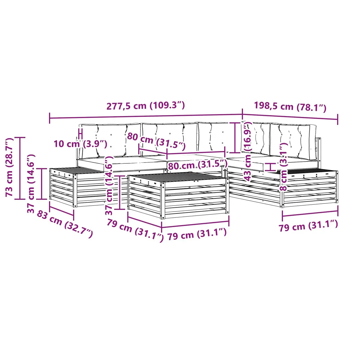Outdoor Sectional Sofa Set 5 Piece Garden Furniture Patio Seating with Cushions