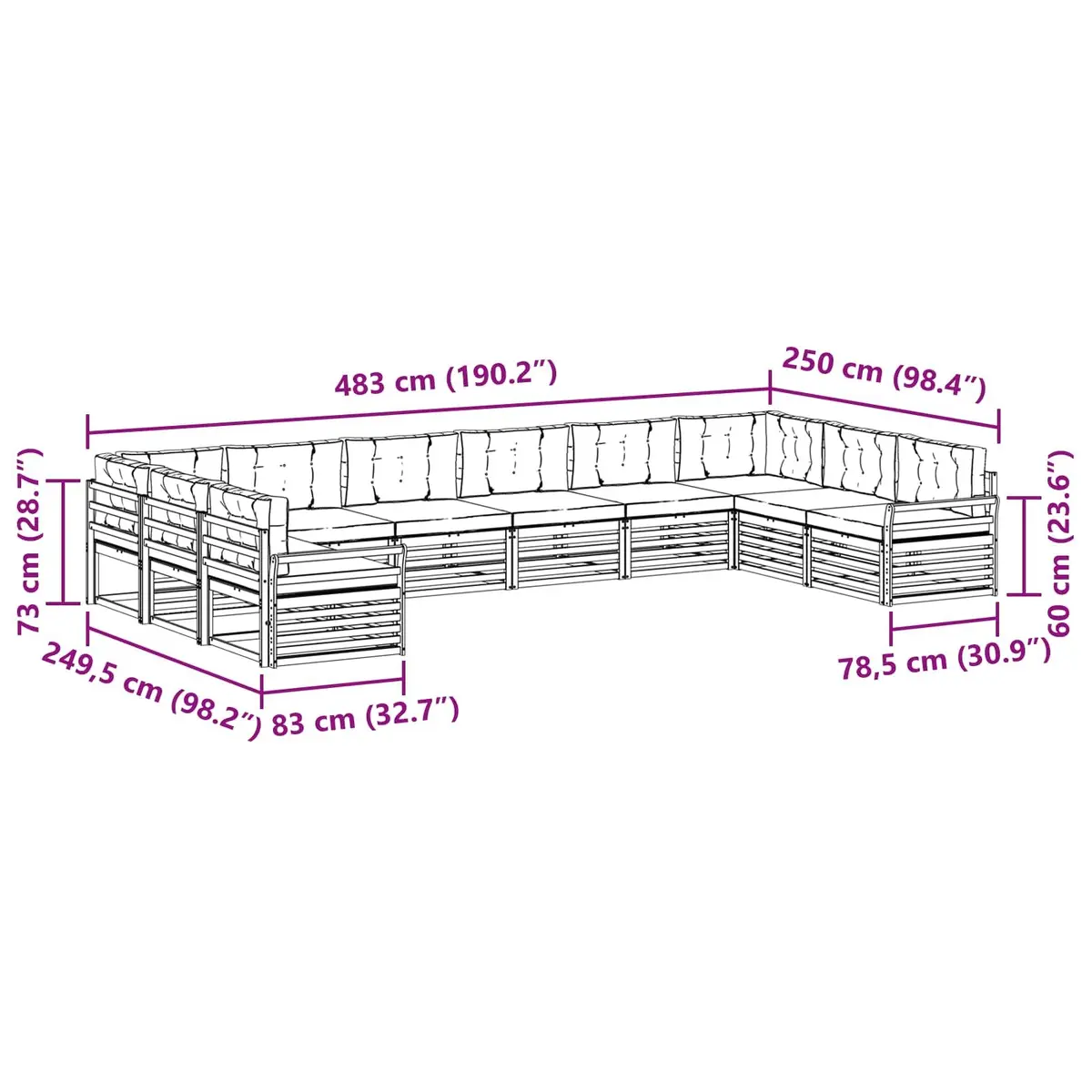 Outdoor Sofa Sets 7 Piece Natural Anthracite Acacia Wood Garden Furniture