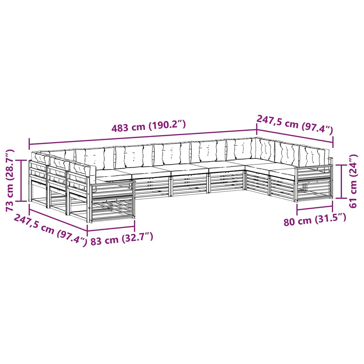 Outdoor Sofa Set 11 Pcs Natural Anthracite Acacia Wood Garden Furniture Modular