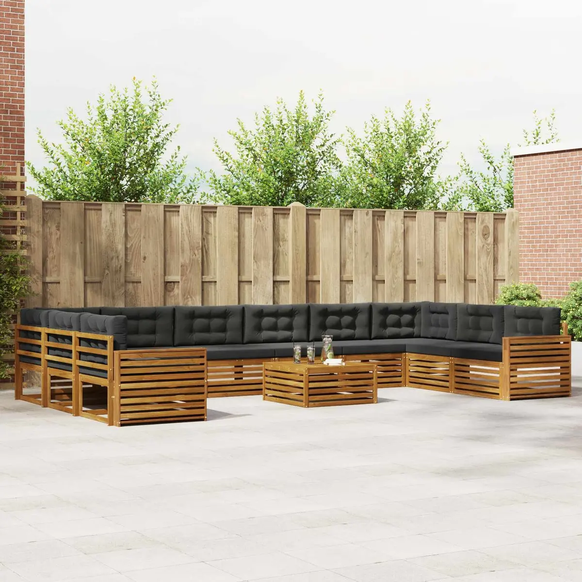 Outdoor Sofa Set 11 Piece Garden Furniture Natural Anthracite Solid Acacia Wood